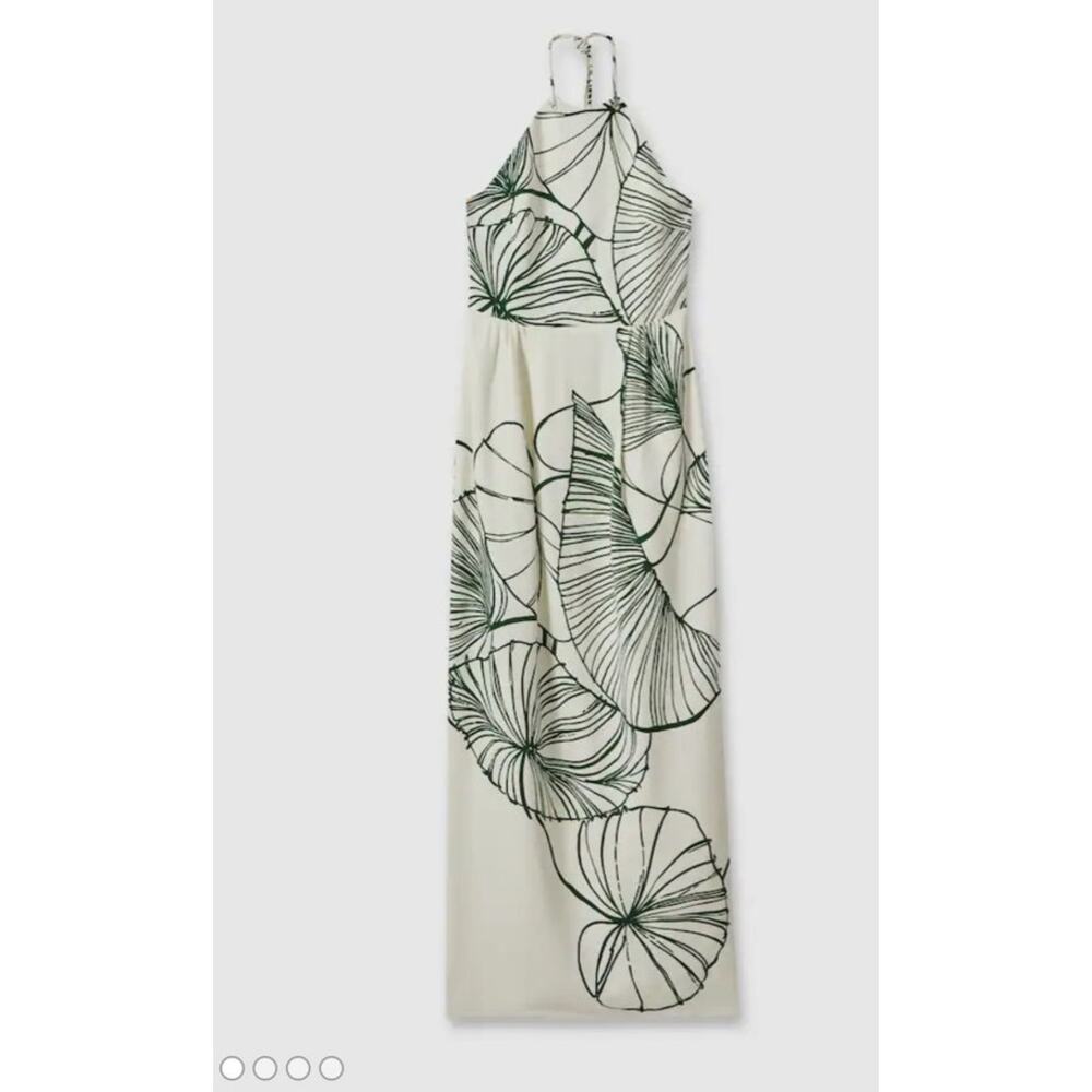 NWT: Reiss Lexi Floral Sketch Halter Neck Maxi Dress in White / Green - Picture 2 of 13